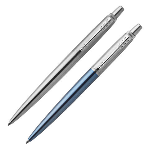 Набор: 2 шариковые ручки PARKER "Jotter Waterloo Blue CT"/"Stainless Steel CT", с блокнотом, синие, 2062782