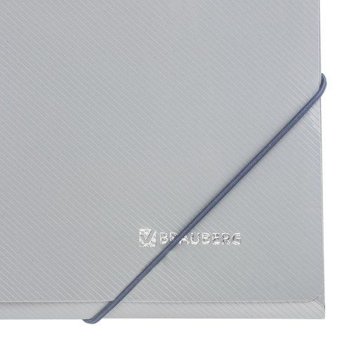 Папка на резинках BRAUBERG, диагональ, серебряная, до 300 листов, 0,5 мм, 221336
