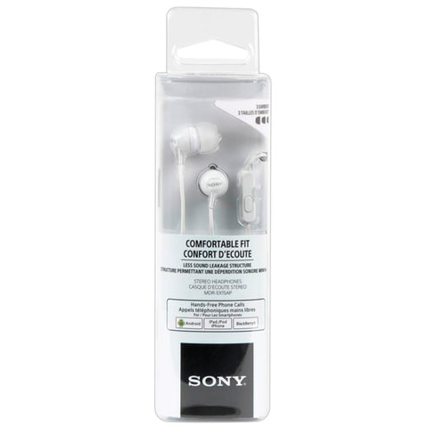 Наушники с микрофоном (гарнитура) SONY MDR-EX15AP, проводные, 1,2 м, вкладыши, стерео, белые, MDREX15APW.CE7