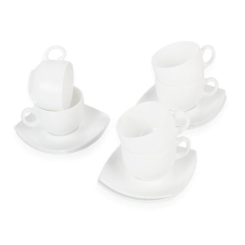 Набор чайный на 6 персон, 6 чашек 220 мл и 6 блюдец, белое стекло, "Quadrato white", LUMINARC, E8865