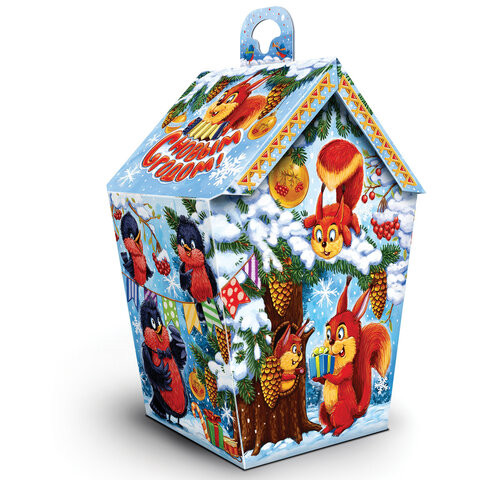 Подарок новогодний "Снегири в кормушке", 1000 г, НАБОР конфет, картонная упаковка