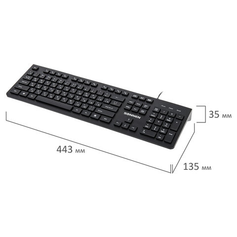 Клавиатура проводная SONNEN KB-8280, USB, 104 плоские клавиши, черная, 513510