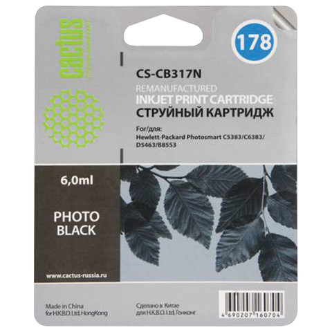 Картридж струйный CACTUS (CS-CB317/N) для HP Photosmart C6383/D5463, фото черный, 6 мл, CS-CB317(N)