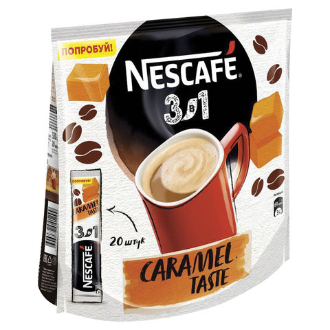 Кофе растворимый NESCAFE "3 в 1 Карамельный", 20 пакетиков по 14,5 г (упаковка 290 г), 12300793