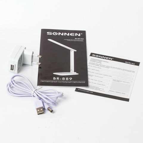 Светильник настольный SONNEN BR-889, на подставке, светодиодный, 8 Вт, белый, 236662