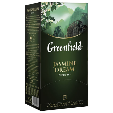 Чай GREENFIELD (Гринфилд) "Jasmine Dream" (Жасминовый сон), зеленый с жасмином, 25 пакетиков в конвертах по 2 г