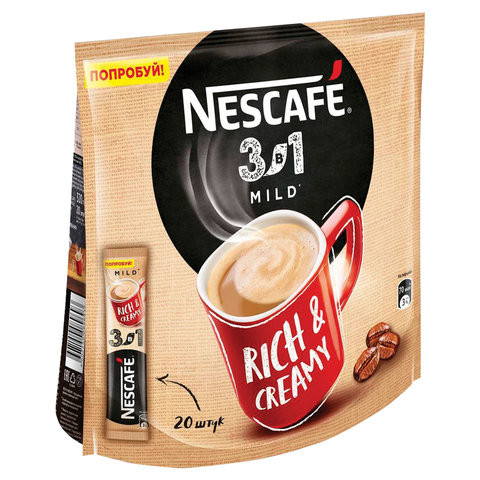 Кофе растворимый NESCAFE "3 в 1 Мягкий", 20 пакетиков по 14,5 г (упаковка 290 г), 12235480