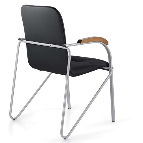 Кресло для приемных и переговорных BRABIX "Samba CF-104", серый, орех (D-8), к/з черный, собрано, 532759