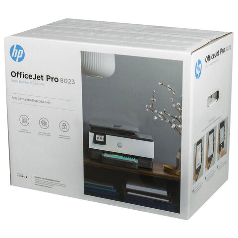 МФУ струйное HP OfficeJet Pro 8023, "3 в 1", A4, 1200х1200, 29 стр./мин, 20000 стр./месяц, ДУПЛЕКС, сетевая карта, Wi-Fi, 1KR64B