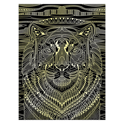 Гравюра-антистресс с эффектом золота "Отважный тигр", 18х24 см, основа, штихель, LORI, Гр-547