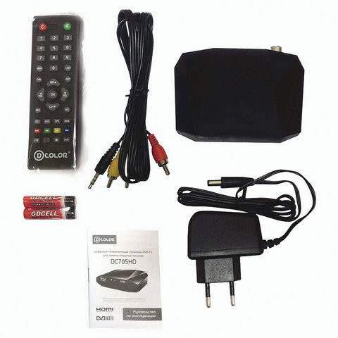 Приставка для цифрового ТВ DVB-T2 D-COLOR DC705HD, AV OUT, HDMI, USB, пульт ДУ