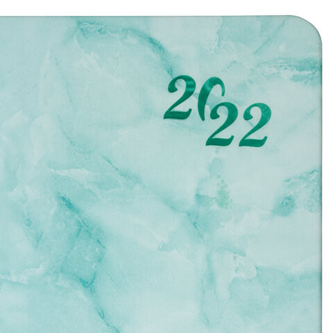 Ежедневник датированный 2022 А5 138x213 мм BRAUBERG "Marble", под кожу, бирюзовый мрамор, 112744