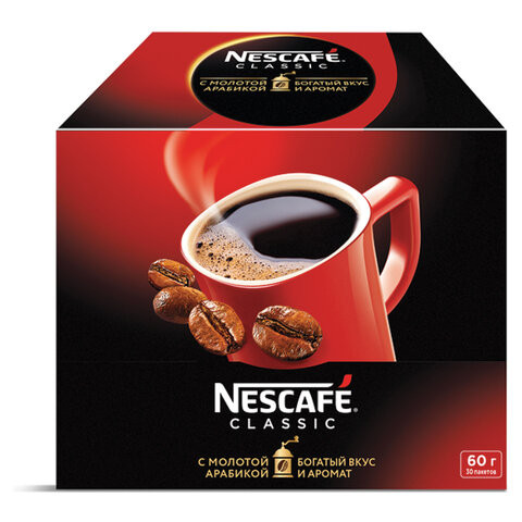 Кофе растворимый NESCAFE "Classic", 30 пакетов по 2 г (упаковка 60 г), 12267715