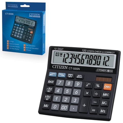 Калькулятор настольный CITIZEN CT-555N, МАЛЫЙ (130x129 мм), 12 разрядов, двойное питание