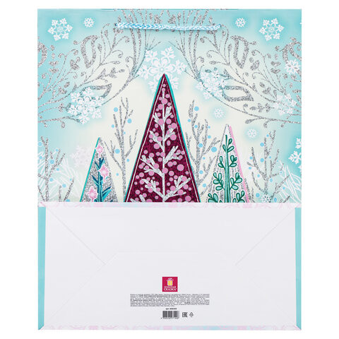 Пакет подарочный новогодний 26x12,7x32,4 см, ЗОЛОТАЯ СКАЗКА "Зимний лес", ламинированный, 606569