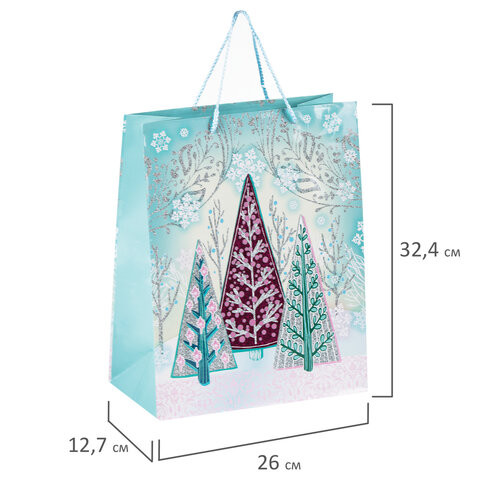 Пакет подарочный новогодний 26x12,7x32,4 см, ЗОЛОТАЯ СКАЗКА "Зимний лес", ламинированный, 606569