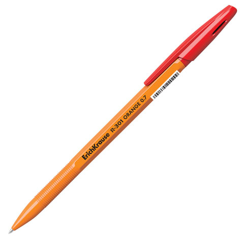 Ручка шариковая ERICH KRAUSE "R-301 Orange", КРАСНАЯ, корпус оранжевый, узел 0,7 мм, линия письма 0,35 мм, 43196