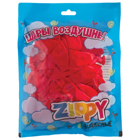 Шары воздушные ZIPPY (ЗИППИ) 10" (25 см), комплект 50 шт., неоновые красные, в пакете, 104183