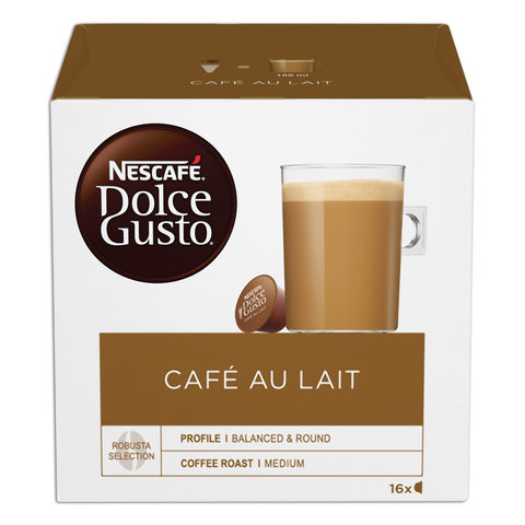 Капсулы для кофемашин NESCAFE Dolce Gusto "Cafe au lait", натуральный кофе с молоком, 16 шт. х 10 г, 12148061