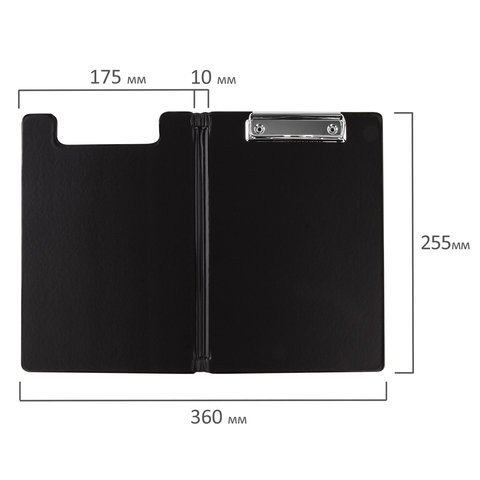 Папка-планшет МАЛЫЙ ФОРМАТ (180х255 мм) А5, BRAUBERG, с прижимом и крышкой, картон/ПВХ, черная, 227980