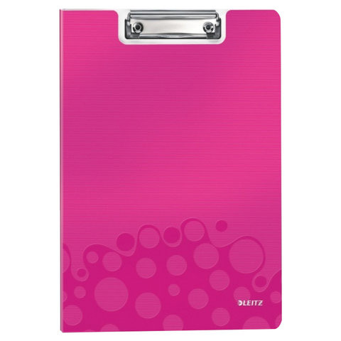Папка-планшет LEITZ "WOW", с верхним прижимом и крышкой, A4, 330х230 мм, полифом, розовая, 41990023