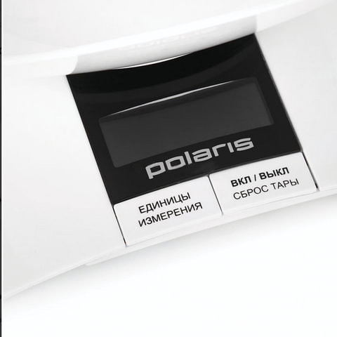 Весы кухонные POLARIS PKS 0323DL, электронный дисплей, чаша, max вес 3 кг, тарокомпенсация, пластик