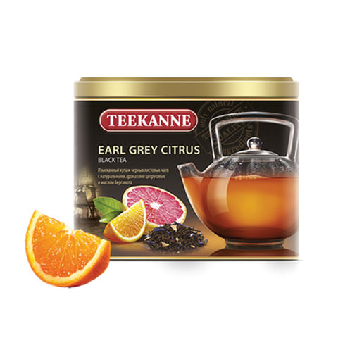 Чай TEEKANNE (Тиканне) "Earl Grey Citrus", черный, бергамот/цитрус, листовой, 150 г, ж/б, Германия