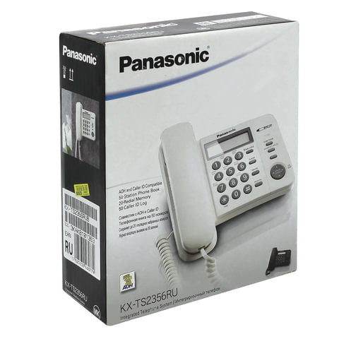 Телефон PANASONIC KX-TS2356RUB, черный, память 50 номеров, АОН, ЖК-дисплей с часами, тональный/импульсный режим