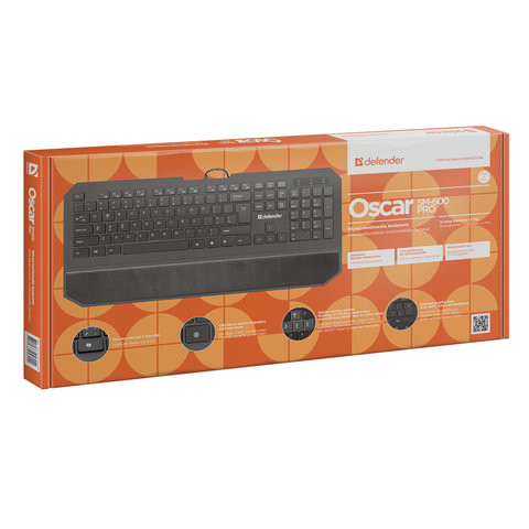 Клавиатура проводная DEFENDER Oscar SM-600 Pro, USB, 104 клавиши + 12 дополнительных клавиш, мультимедийная, черная, 45602