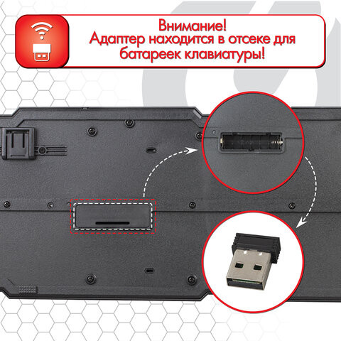 Клавиатура беспроводная SONNEN KB-5156, USB, 104 клавиши, 2,4 Ghz, черная, 512654