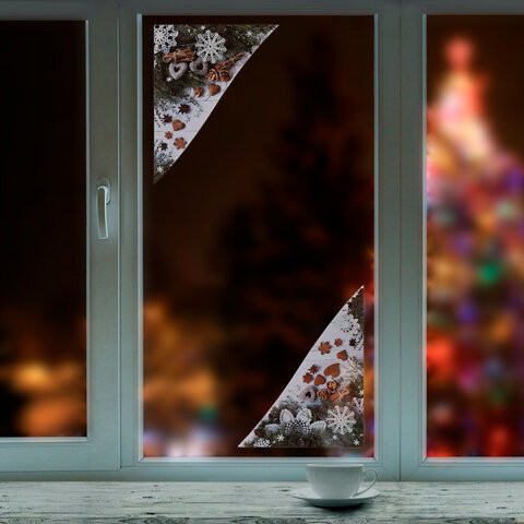 Украшение для окон и стекла ЗОЛОТАЯ СКАЗКА "Новогодняя композиция 1", 30х38 см, ПВХ, 591247