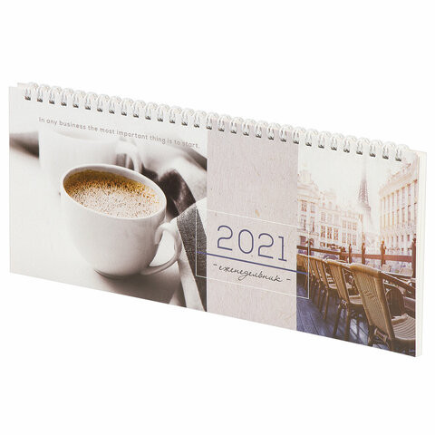 Планинг датированный 2021 (285х112 мм), STAFF, картонная обложка на спирали, 60 л., "Кофе", 111830