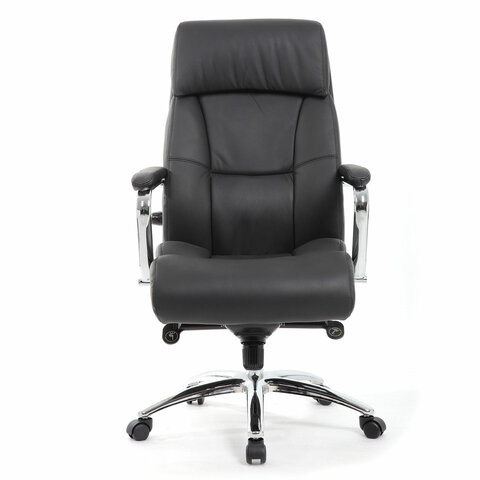 Кресло офисное BRABIX PREMIUM "Phaeton EX-502", натуральная кожа, хром, черное, 530882