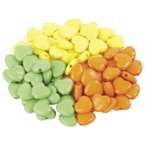 Бусины для творчества "Сердце", 10 мм, 30 грамм, желтые, оранжевые, зеленые, ОСТРОВ СОКРОВИЩ, 661239