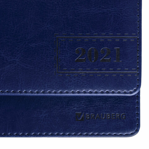 Планинг датированный 2021 (305х140 мм) BRAUBERG "Imperial", кожзам, синий, 111503