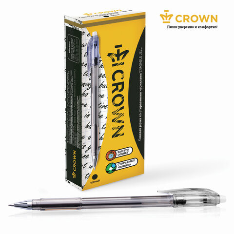 Ручка стираемая гелевая CROWN "Erasable Jell", ЧЕРНАЯ, узел 0,5 мм, линия письма 0,34 мм, EG028