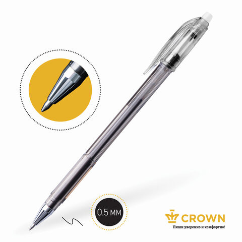 Ручка стираемая гелевая CROWN "Erasable Jell", ЧЕРНАЯ, узел 0,5 мм, линия письма 0,34 мм, EG028