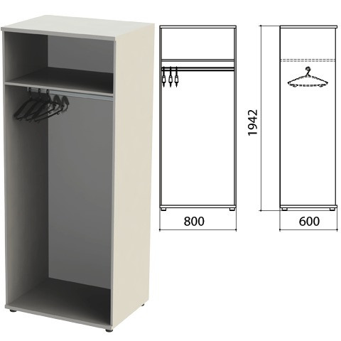 Шкаф (каркас) для одежды "Этюд", 800х600х1942 мм, серый, 400002-03