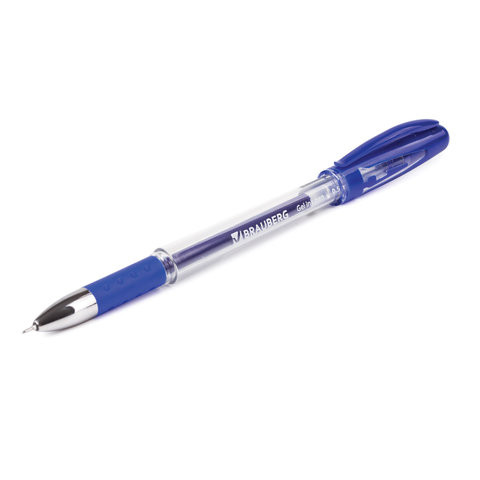 Ручка гелевая с грипом BRAUBERG "Geller", СИНЯЯ, игольчатый узел 0,5 мм, линия письма 0,35 мм, 141179