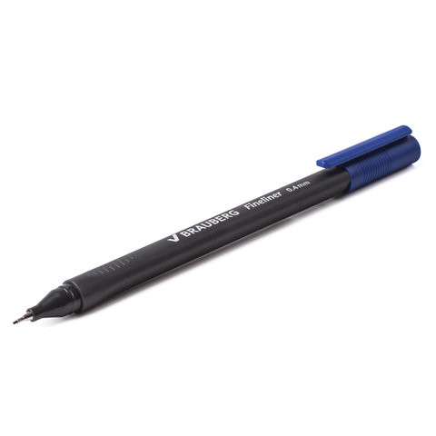Ручка капиллярная (линер) BRAUBERG "Carbon", СИНЯЯ, металлический наконечник, трехгранная, линия письма 0,4 мм, 141522