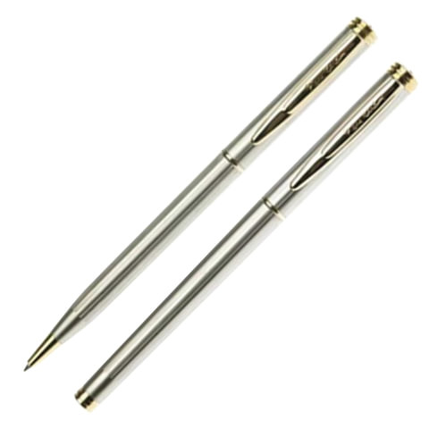 Набор PIERRE CARDIN (Пьер Карден): шариковая ручка + ручка-роллер, корпус серебристый, латунь, PC0801BP/RP, синий