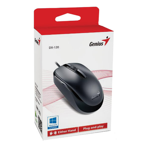 Мышь проводная GENIUS DX-120, USB, 2 кнопки + 1 колесо-кнопка, оптическая, черная, 31010105100