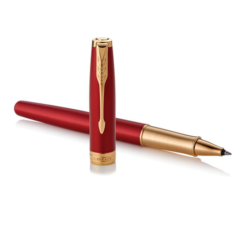 Ручка-роллер PARKER "Sonnet Core Intense Red Lacquer GT", корпус красный глянцевый лак, позолоченные детали, черная, 1948085