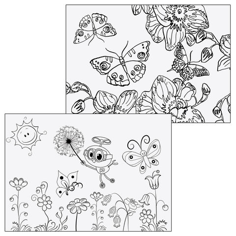 Альбом для рисования, А4, 8 листов, скоба, обложка картон, с раскраской, ЮНЛАНДИЯ, 200х283 мм, "Бабочки" (2 вида), 105039