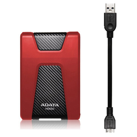 Внешний жесткий диск A-DATA DashDrive Durable HD650 1TB, 2.5", USB 3.0, красный, AHD650-1TU31-CRD