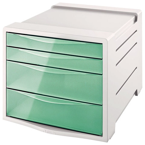Блок из 4 закрытых лотков для бумаги, настольный, ESSELTE "Colour'Ice", 285х245х365 мм, зеленый, 626285