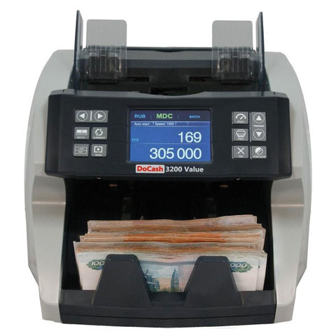 Счетчик-сортировщик банкнот DOCASH 3200 Value, 1500 банкнот/мин, УФ, ИК, МАГН детекция, номинал, фасовка, 11619
