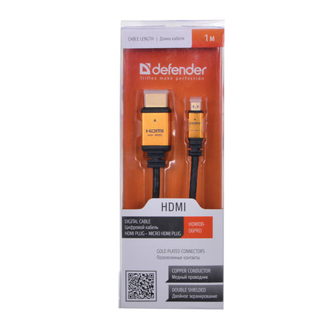 Кабель HDMI-microHDMI, 1м, DEFENDER, M-M, для передачи цифрового аудио-видео, 87462