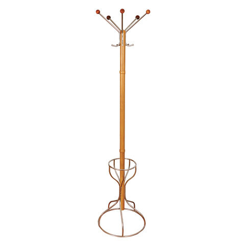 Вешалка-стойка "Стелла-2МД", 1,92 м, основание 45 см, 5 крючков+место для зонтов, металл, бук