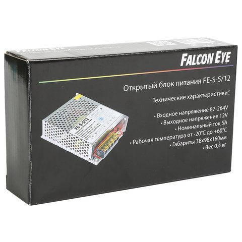 Блок питания FALCON EYE FE-S-5/12, входное напряжение 87-264 В, выходное 12 В, номинальный ток 5 A, 00-00106420